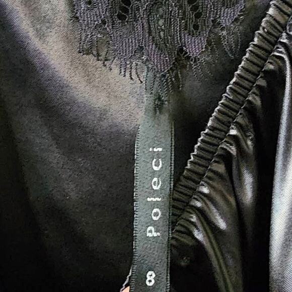 Poleci Satin LBD Black Spaghetti Strap Slinky Slip Dress 8 - Picture 3 of 5